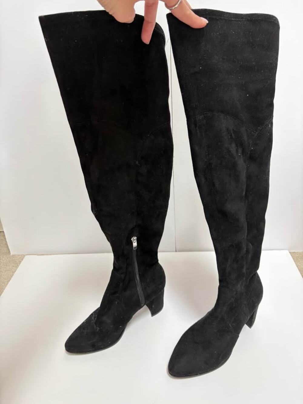 Marc Fisher Black Suede Knee High Boots Wide Calf Side Zip Pointed Toe 7